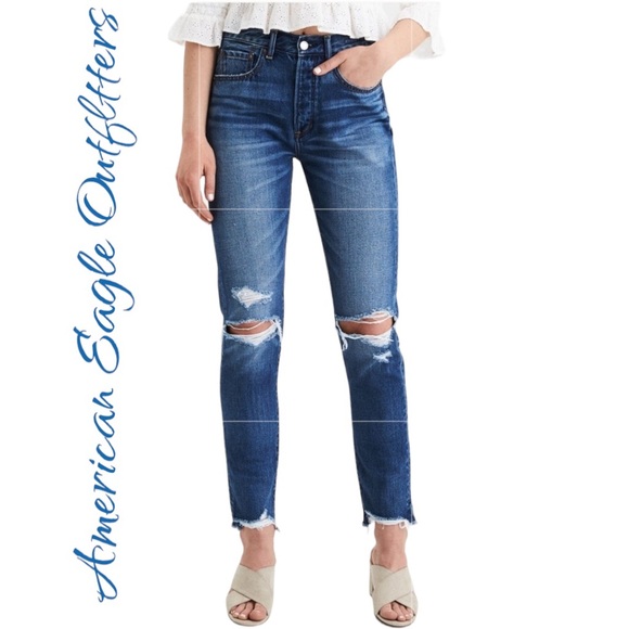 American Eagle Outfitters Denim - American Eagle Hi-Rise Girlfriend Distressed Destroyed Blue Jeans Women’s 4